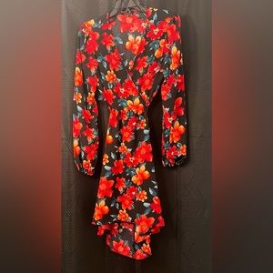 Beautiful Floral cut-out low open back dress With Bell Sleeve Size L